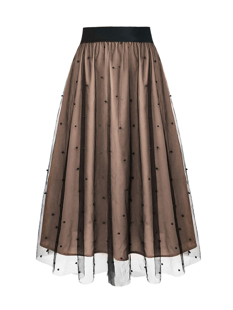 Khaki 1950er Perlen Masche Swing Rock