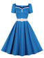 Blau 1950er Solide Sweetheart Gürtel Kleid