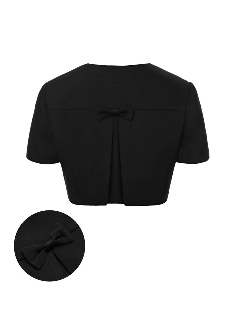 [Vorverkauf] Schwarz 1950er Solide Schleife Kurze Jacke & Straps Kleid
