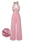 [Vorverkauf] Rosa 1950er Blumen Halfter Jumpsuit