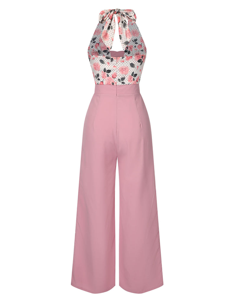 [Vorverkauf] Rosa 1950er Blumen Halfter Jumpsuit