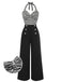 [Vorverkauf] Schwarz 1960er Streifen Strick Patchwork Halter Jumpsuit