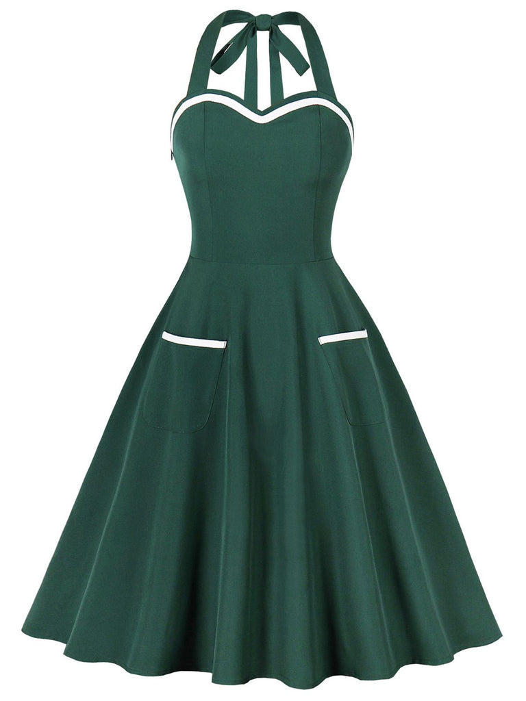 1950er Halter Taschen Rückenfrei Swing Kleid