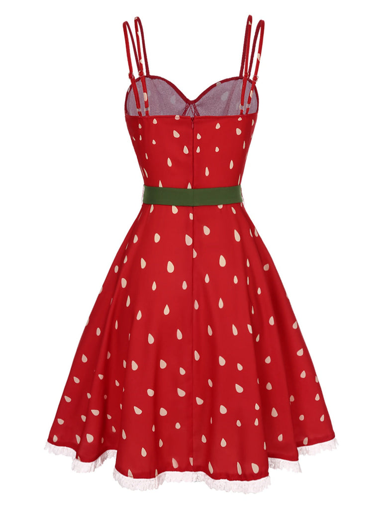 [Vorverkauf] Rot 1950er Erdbeersamen Doppelte Träger Kleid