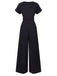 Schwarz 1930er Solide V-Ausschnitt Jumpsuit