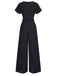 Schwarz 1930er Solide V-Ausschnitt Jumpsuit