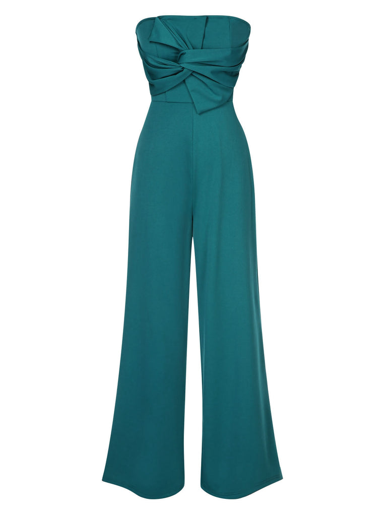 Grün 1930er Solide Twist Bandeau Jumpsuit