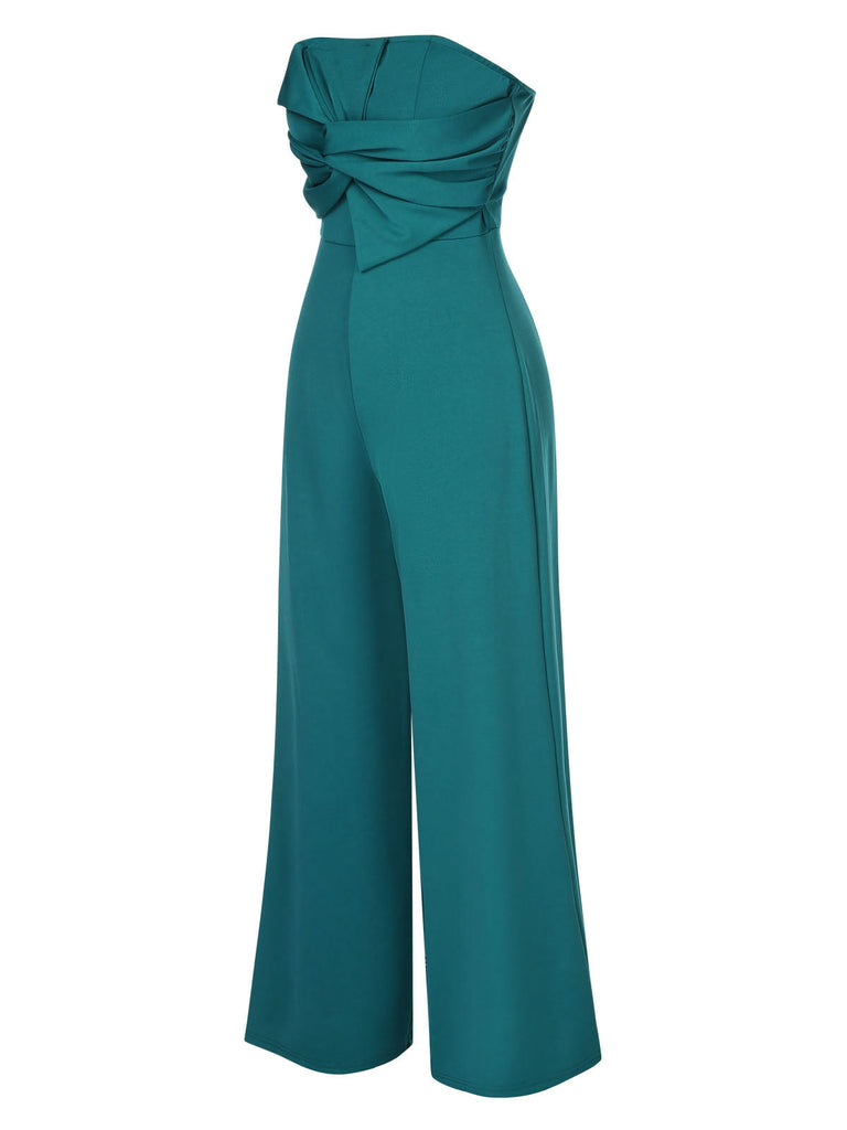 Grün 1930er Solide Twist Bandeau Jumpsuit