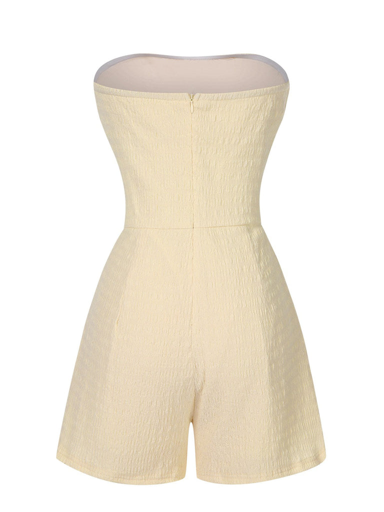 Beige 1950er Solide Taschen Bandeau Romper