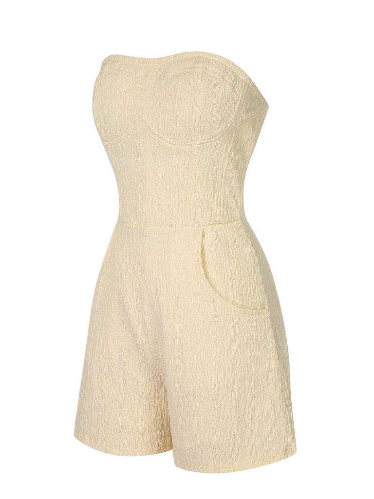 Beige 1950er Solide Taschen Bandeau Romper