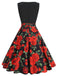 Rot 1950er Rosen Patchwork Swing Kleid