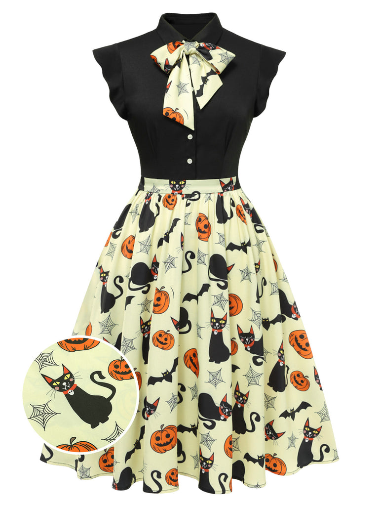 Gelb 1950er Halloween Bogen Revers Kleid