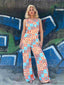 1960er Halter Farbblock Blumen Ärmellos Jumpsuit