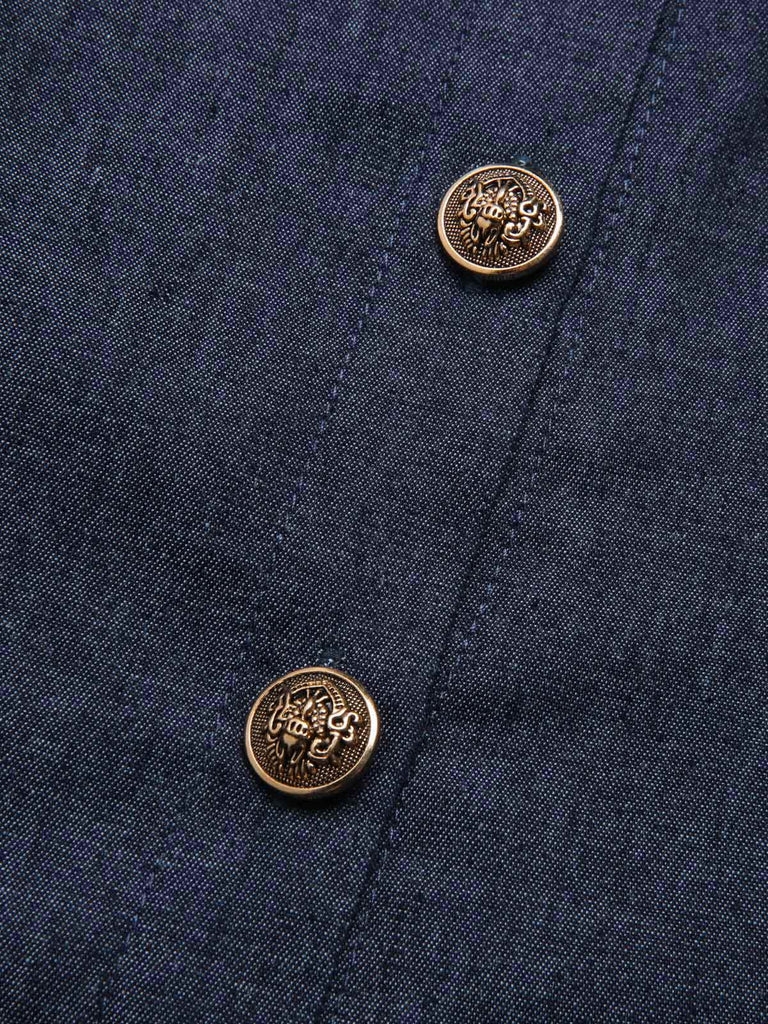 [Vorverkauf] 2PCS Blau 1940er Solide Revers Bluse & Gürtel Rock