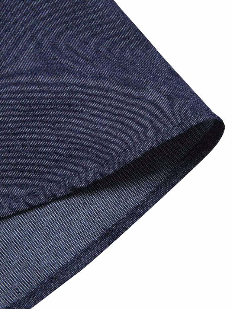 [Vorverkauf] 2PCS Blau 1940er Solide Revers Bluse & Gürtel Rock