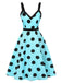 [Vorverkauf] Blau 1950er Polka Dots Tief V-Ausschnitt Bogen Kleid