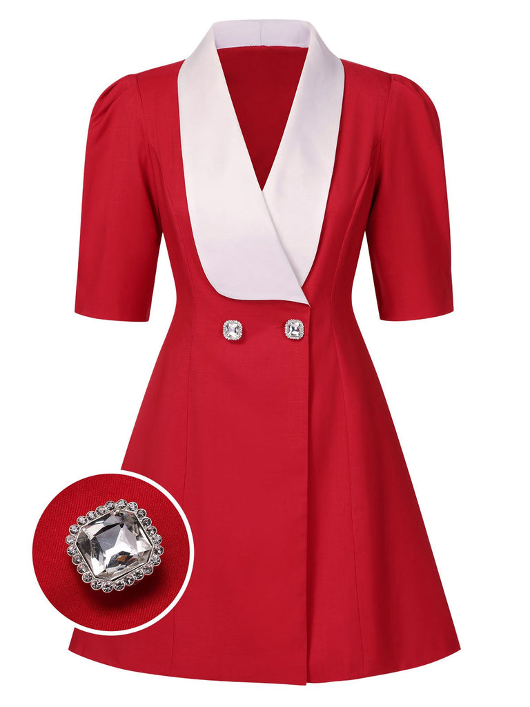 Rot 1960er Solide Breites Revers Anzugkleid