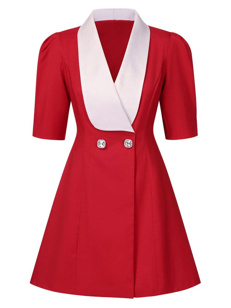 Rot 1960er Solide Breites Revers Anzugkleid