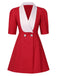 Rot 1960er Solide Breites Revers Anzugkleid