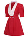 Rot 1960er Solide Breites Revers Anzugkleid