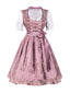 2PCS Rosa 1950 Oktoberfest Besticktes Puffärmel Kleid Set
