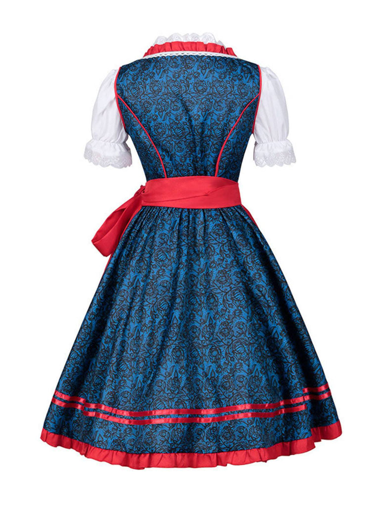 2PCS Blau 1950er Oktoberfest Bayerischer Karneval Kleid & Rot Schürze