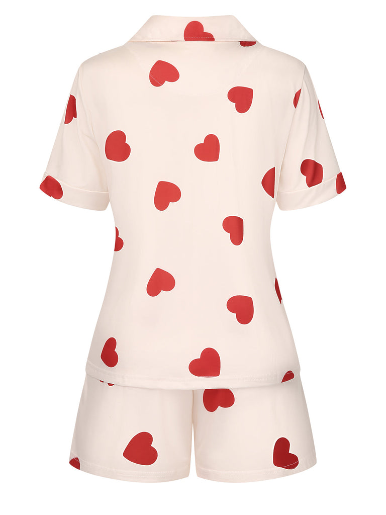 2PCS Herz Kurzarm Hemd Shorts Pyjama