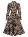 Multicolor 1940er Leopard V-Ausschnitt Lagenkleid