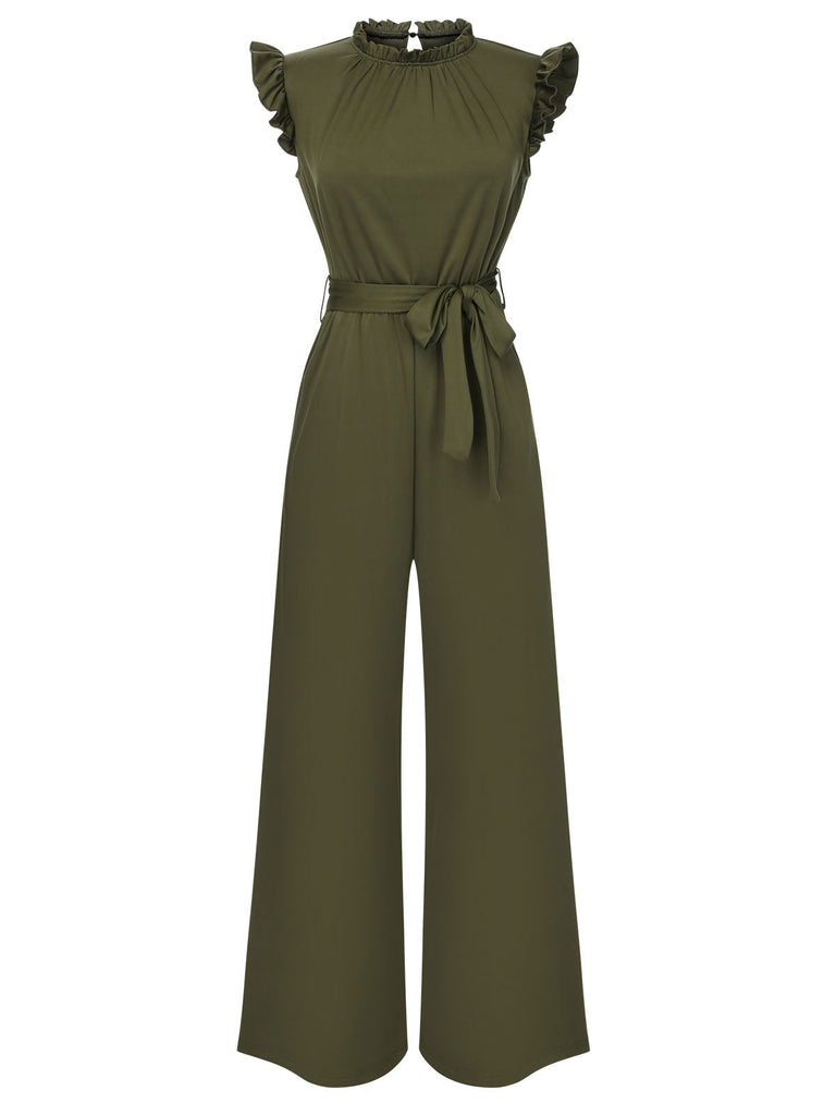 1960er Rüschen Ärmel Hohe Taille Weites Bein Mit Gürtel Jumpsuit