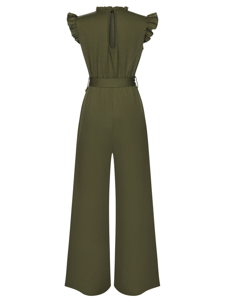 1960er Rüschen Ärmel Hohe Taille Weites Bein Mit Gürtel Jumpsuit