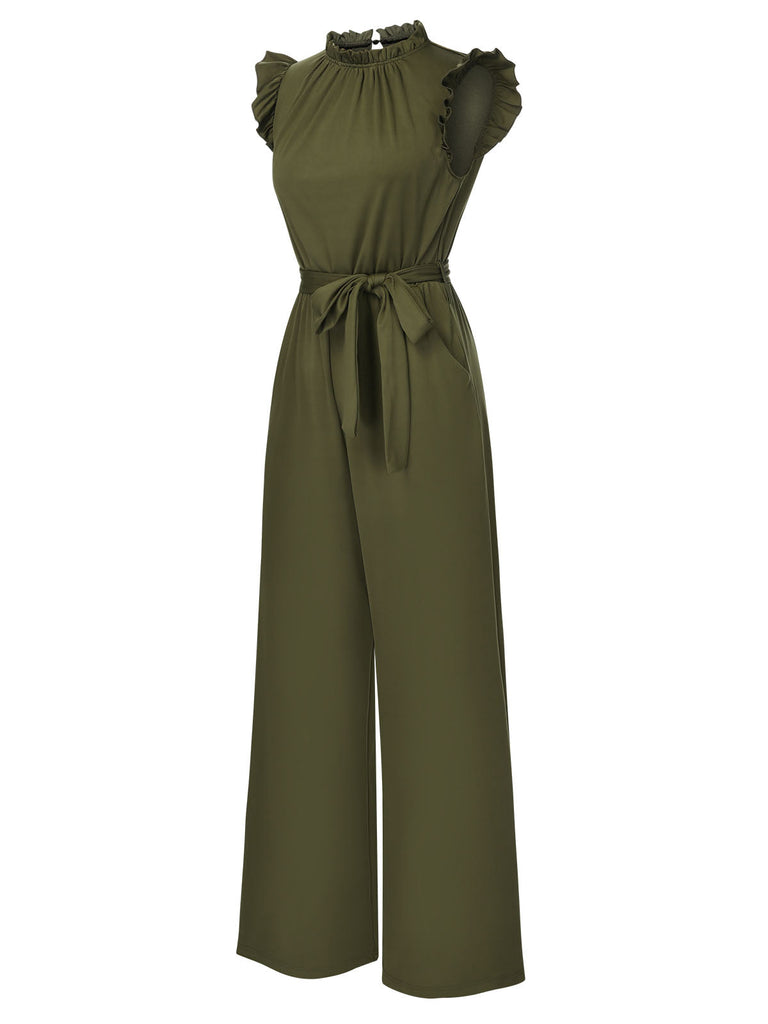 1960er Rüschen Ärmel Hohe Taille Weites Bein Mit Gürtel Jumpsuit