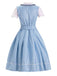 Blau 1950er Oktoberfest Spitze Patchwork Kleid Set