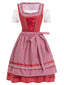 Rot 1950er Spitze Puffärmel Patchwork Kleid & Gingham Schürze