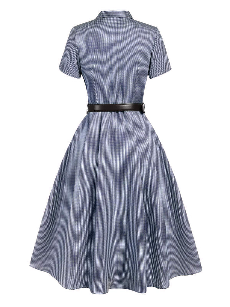 [Vorverkauf] Blau 1940er Kleines Fensterkaro Plaid Kleid