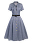 [Vorverkauf] Blau 1940er Kleines Fensterkaro Plaid Kleid