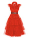 Rot 1950er Wednesday Kostüm Solide Gothic Spitze Kleid mit Gürtel
