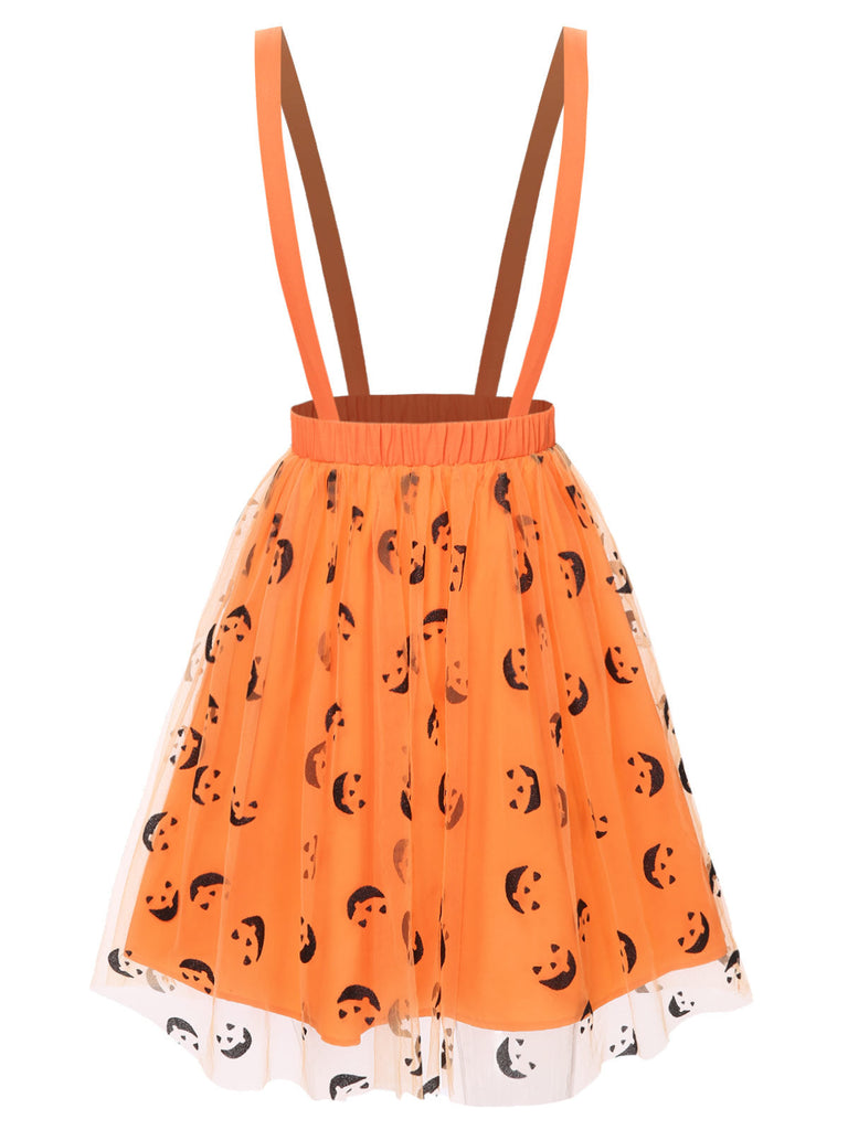 [Vorverkauf] Orange 1940er Halloween Smiley Gesicht Masche Straps Rock