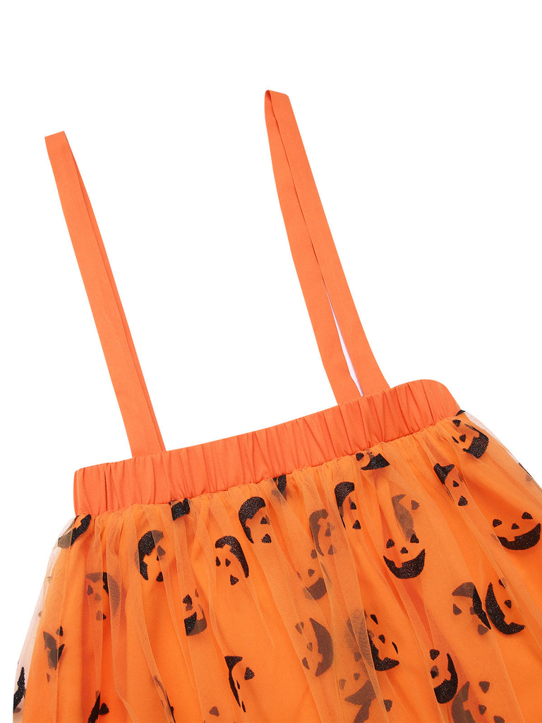 Orange 1940er Halloween Smiley Gesicht Masche Straps Rock