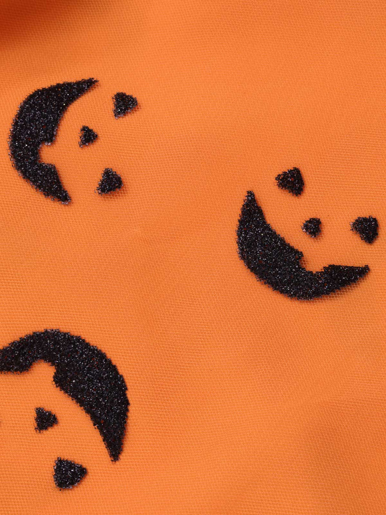 Orange 1940er Halloween Smiley Gesicht Masche Straps Rock