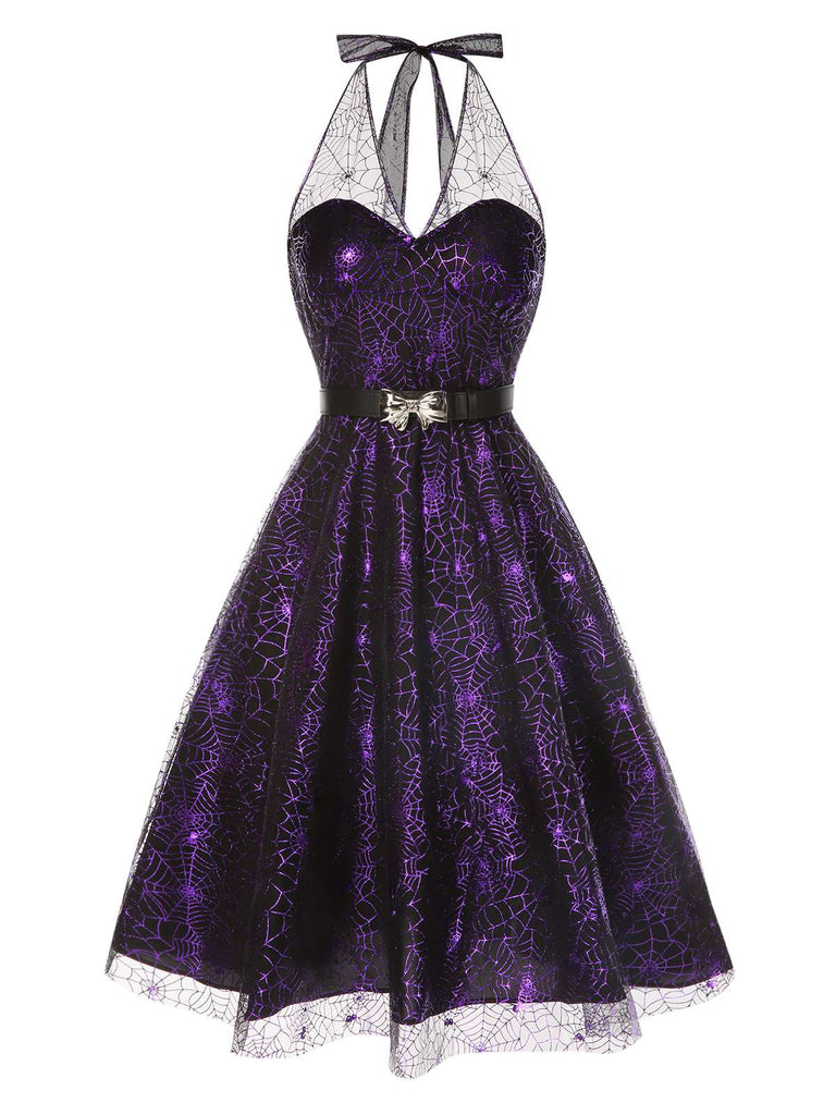 Lila 1950er Laser Masche Spinnennetz Halter Kleid