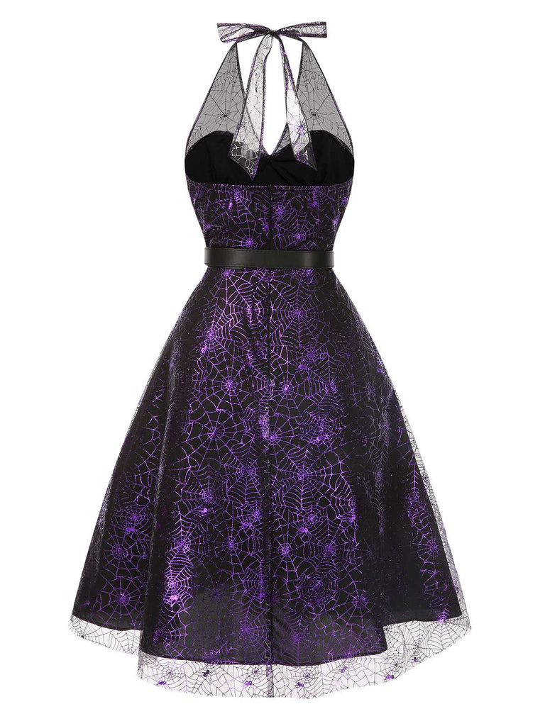 Lila 1950er Laser Masche Spinnennetz Halter Kleid