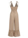 Khaki 1970er Rüschen Weites Bein Jumpsuit