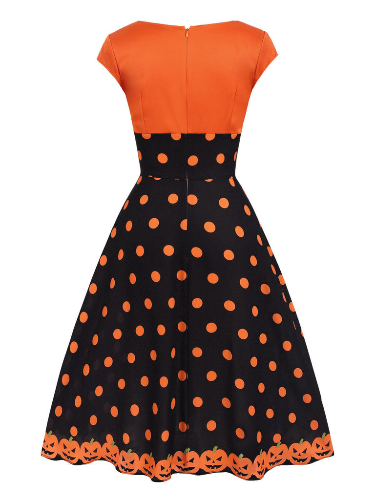 Orange 1950er Kürbis Gesicht Herzförmiger Hals Kleid