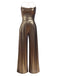 Metallic Gold 1980er Wasserfallkragen Spaghetti Träger Jumpsuit