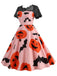 Rosa 1950er Halloween Kürbis Fledermäuse Spitze Kleid