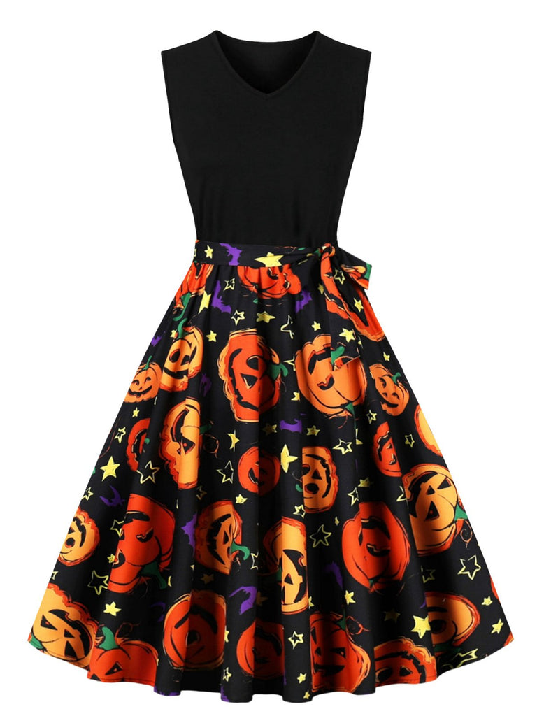 1950er Halloween Patchwork Gürtel Swing Kleid