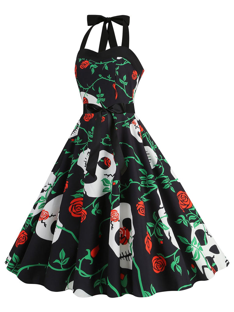 1950er Halloween Schädel Halter Schnürung Kleid