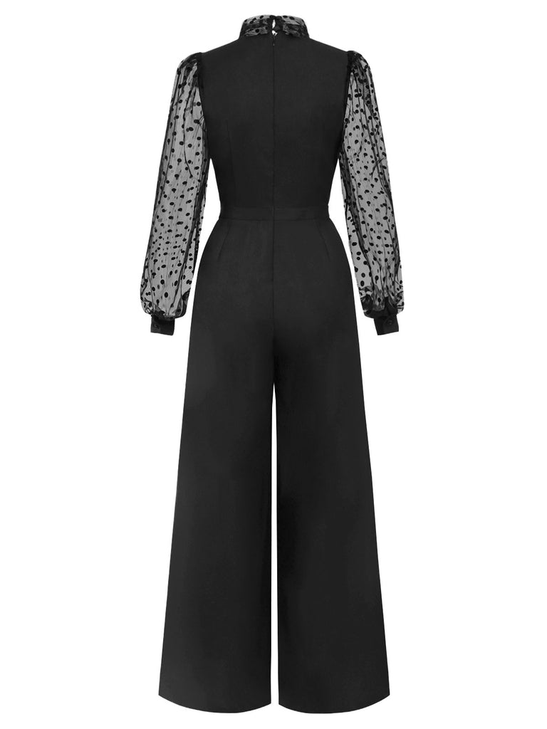 [Vorverkauf] Schwarz 1930er Polka Dots Masche Jumpsuit