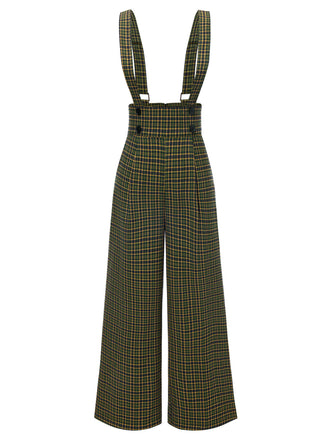 Grün 1940er Glen Plaid Geknöpft Overall Hosen