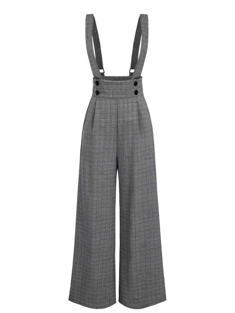 Grau 1940er Glen Plaid Geknöpft Overall Hose